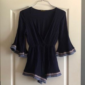 Navy romper with bell sleeves